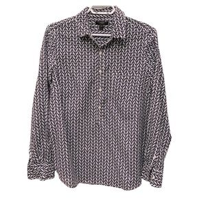 J. Crew Silk Cotton Blend Geometric Pattern Long Sleeve Down, White Navy Size 8